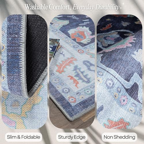 Fame Rugs Modern Oushak Rug 2x3, Vintage Turkish Navy Blue Oriental Antique Inspired Area Rugs, Washable Foldable Luxury Living Room Bedroom (388NB, 2' x 3') - color: 388nb, size: 2' x 3' (Doormat)