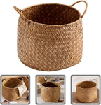 Ciieeo Japanese Style Woven Storage Basket Handles Handcrafted Decorative Organizer for Cosmetics Flower Arrangement or Nursery Natural Grass Weave for Home Decor