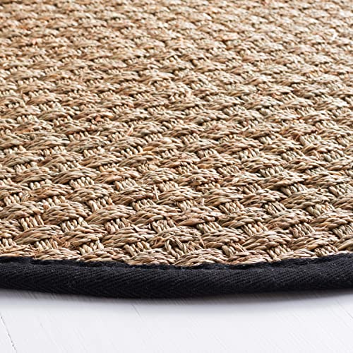 Safavieh Area Rug 3' Round - Natural Fiber Collection - Natural & Black, Seagrass, Basketweave Pattern with Border (NF114C) - color: Natural/Black, size: 3' (Round)