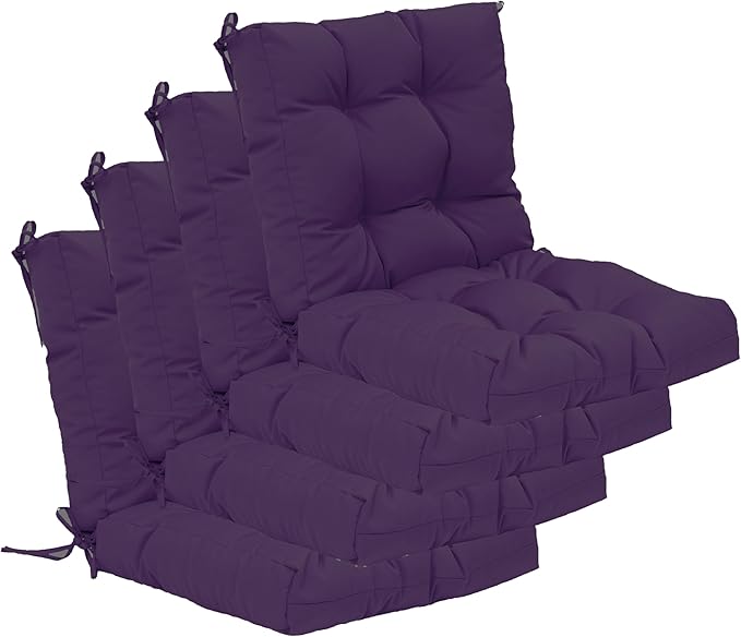QILLOWAY Outdoor Seat/Back Chair Cushion Tufted Pillow, Spring/Summer Seasonal Replacement Cushions - Pack of 4 (Purple)