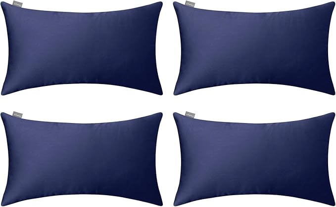 Thmyo 4-Pack 100% Cotton Lumbar Comfortable Solid Decorative Throw Pillow Case Rectangle Cushion Cover Sublimation Blank Pillow Covers Halloween DIY Throw Pillowcase(12x20inch/30x50cm,Dark Blue)