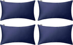 Thmyo 4-Pack 100% Cotton Lumbar Comfortable Solid Decorative Throw Pillow Case Rectangle Cushion Cover Sublimation Blank Pillow Covers Halloween DIY Throw Pillowcase(12x20inch/30x50cm,Dark Blue)