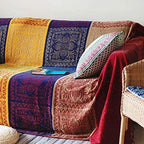 Boho Throw Blanket - Hippie Chenille Jacquard Bohemian Chair Couch Sofa and Bed Furniture Cover with Colorful Tribal Pattern (Red, 87" x 102")