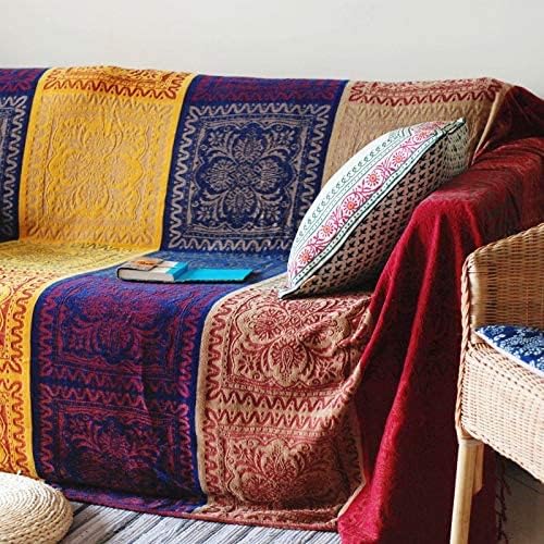 Bohemian Throw Blanket Hippie Chenille Jacquard Tassels Soft Chair Cover for Bed Couch Decorative Boho Throw Blankets - Colorful Tribal Pattern