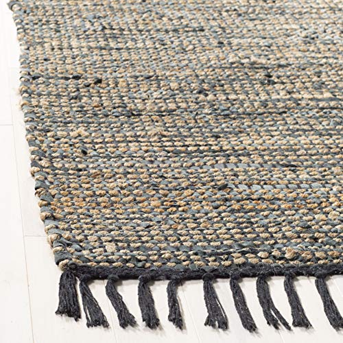 SAFAVIEH Vintage Leather Collection Accent Rug - 2' x 3', Grey, Handmade Boho Fringe Leather & Jute, Ideal for High Traffic Areas in Entryway, Living Room, Bedroom (VTL203F) - color: Grey, size: 2' x 3' (Rectangular)