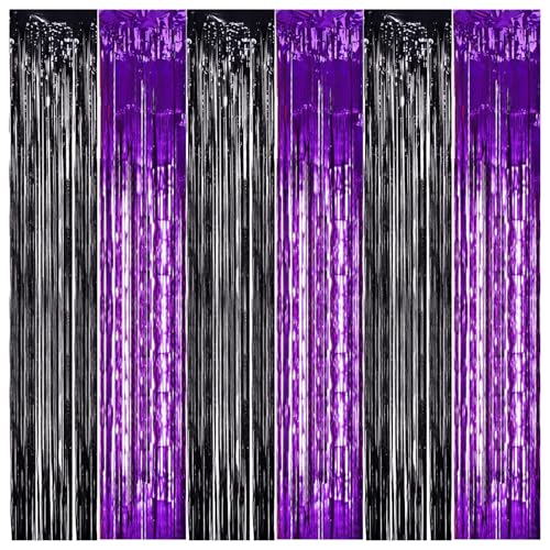 TONIFUL 2Pcs Black Purple Door Streamers,Photo Booth Backdrop Metallic Streamers Foil Fringe Curtains for Birthday Christmas New Year Bachelorette Halloween Party Streamers Decor - color: Black Purple