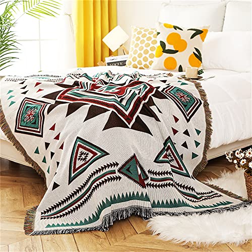 Homesy Aztec Throw Blankets Navajo Southwestern Throws Cover Reversible Green Boho Southwest Blanket for Couch Chair Sofa Bed Home Outdoor Beach Car Tent Travel Camping 51"x63" - color: White, size: 51"x63"