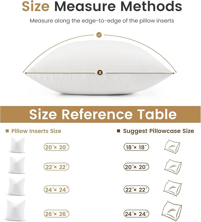 BHZ Euro Throw Pillow Inserts, 26x26 Down Feather Alternative Pillow Inserts Set of 2, Decorative Soft Large Square White Throw Pillows Insert for Couch Bed Dorm Sofa with Breathable Cover