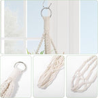 Handmade Macrame Plant Hangers, 2 Pack Cotton Boho Hanging Planters Baskets Plant Holder 19.6 Inch White Rope Flower Pot Holders for Indoor Outdoor Decor