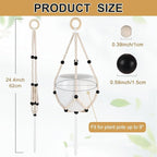 Hotfiary Plant Hanger Indoor Hanging Plant Holder Hang Planter Basket Wood Bead Decorative Flower Pot Holders Boho Farmhouse Rustic Decor Indoor Outdoor (Pot Not Included)