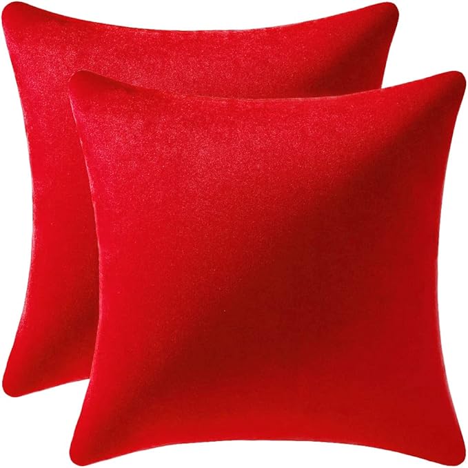 Euro Sham Covers 24x24 Christmas Red: Pack of 2 Cozy Soft Velvet Square Modern Luxury Decorative Throw Pillow Cases for Sofa Couch Living Room Bed Home Decor