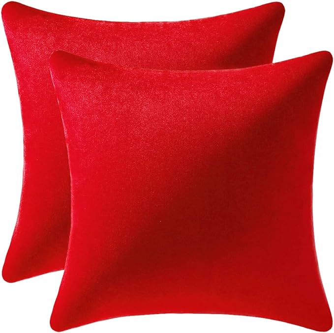 Euro Sham Covers 26x26 Christmas Red: Pack of 2 Cozy Soft Velvet Square Modern Luxury Decorative Throw Pillow Cases for Sofa Couch Living Room Bed Home Decor