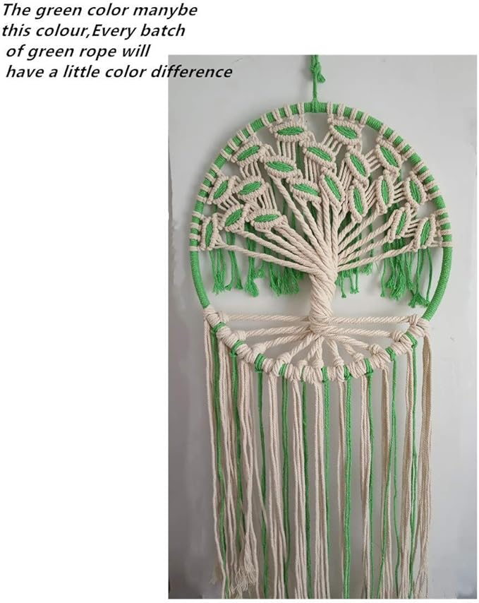 Macrame Wall Hanging Green and White Tree of Life Wall Art Decoration Home Decor Dream Catcher (X-Large)