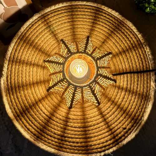 Rattan Table Lamp, Mini Boho Lamp, Vintage Wicker Nightstand Small Lamps with Wood Base, Bohemia Woven Lamps for Bedroom Living Room Desk Kids Room, 2700K G45 LED Bulb Included