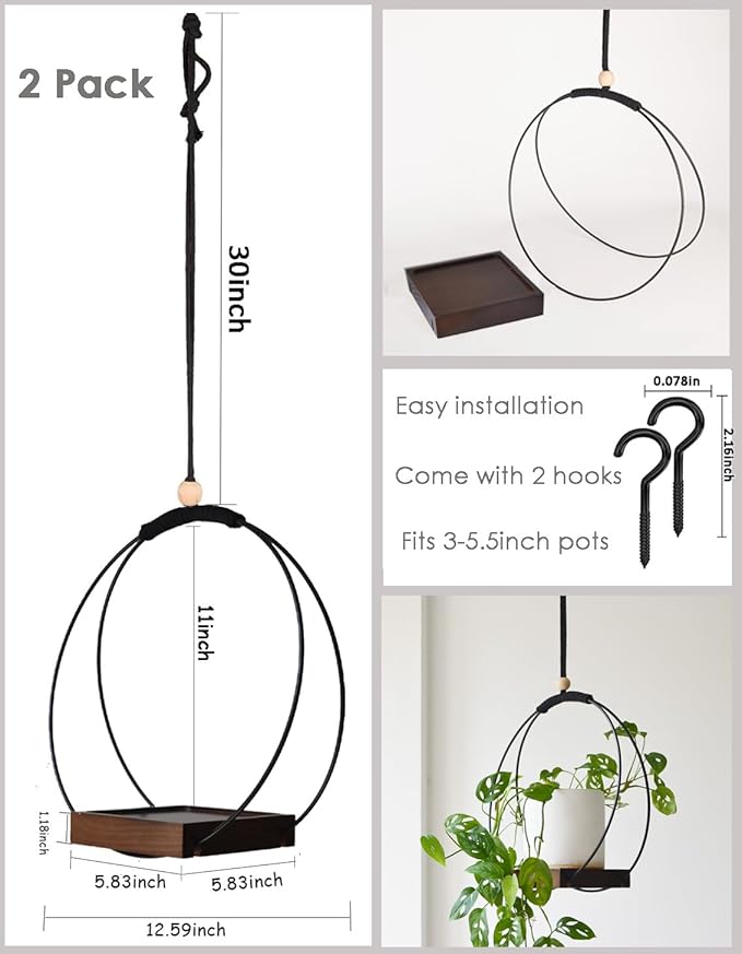 Hanging Planter for Indoor Plants Macrame Plant Hanger Hanging Plant Holder Stand for Window Wall Celling Decor Brown 2 Pack