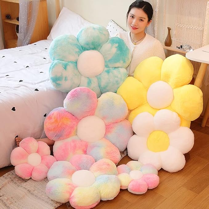 lannery Flower Plush Throw Pillows, Flower Floor Pillow Seating Cushion Toy for Reading, Room, Watching TV (25.6", White-2)