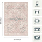 Pink Rug for Living Room Bedroom, 5x7 Washable Area Rugs, Cute Boho Style, Non Slip & Low Pile Faux Wool Carpet for Indoor Nursery Room, Classroom Dorm, Kids Room and Dining Room(Pink 5x7ft)