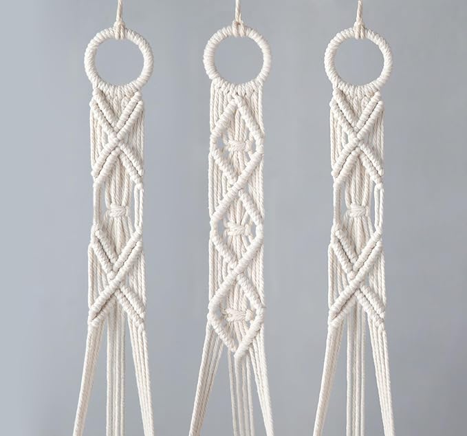 Mkono 3 Pack 39 Inch Macrame Plant Hangers Indoor Wall Hanging Planter Basket Flower Pot Holder Boho Home Decor, Ivory