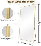 Koonmi Full Length Mirror, 86"x40" Mirror Full Length with Stand, Gold Domed Top Square-Edged Floor Mirror with Aluminum Alloy Frame for Bedroom Living Room