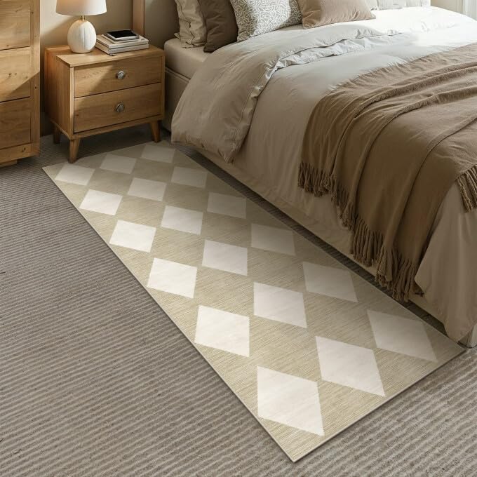 PureCozy Checkered 2x6 Runner Rug for Hallways Beige Washable Long Carpet Non-Slip Low Pile Modern Soft Indoor Accent Throw Rugs for Entrance Kitchen Bedroom Dining Laundry - color: Checkered Beige, size: 2' x 6' (Runner)