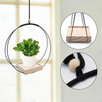 2Pcs Black Plant Hanger with Wood Base, Hanging Window Planter Boho Macrame Hanging Plant Holders, for Window Indoor Outdoor Room Ceiling Home Decorations