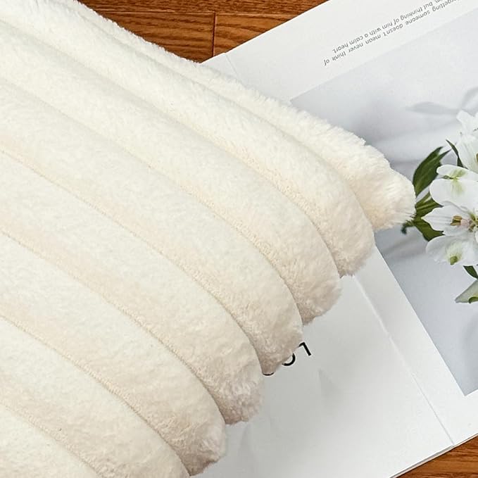 20x20 Throw Pillow Covers Set of 2, Decorative Faux Fur Covers for Bed, Couch Soft Fluffy Pillow Cover with Velvet Back for Living Room, Neutral Home Décor Accent for Sofa - Cream White