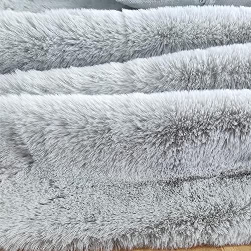 Ghouse Ultra Soft Faux Rabbit Fur Rug, Machine Washable Area Rugs for Bedroom Fluffy Rugs for Living Room, No-Shedding Carpet Sheepskin Grey Runner Rugs 2x10 Feet - color: Grey, size: 2' x 10' (Rectangular)