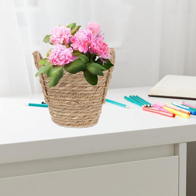 Zerodeko Seagrass Planter Basket Straw Plant Baskets Woven Basket Flower Plant Pot Wicker Plant Containers with Plastic Liner for Indoor Plants Laundry Room 20cm