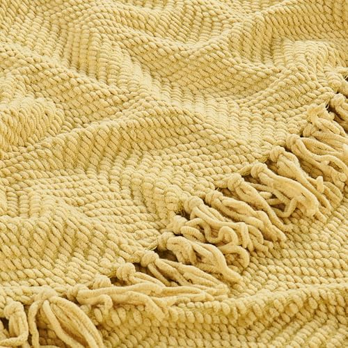 Home Soft Things Yellow Throw Blanket Knitted Tweed Throw 50'' x 60'', Jojoba Yellow, Super Soft Cozy Warm Comfortable Breathable Throw for Living Room Chair Couch Bed Sofa Bedroom Home Décor - color: Jojoba Yellow, size: 50 in x 60 in