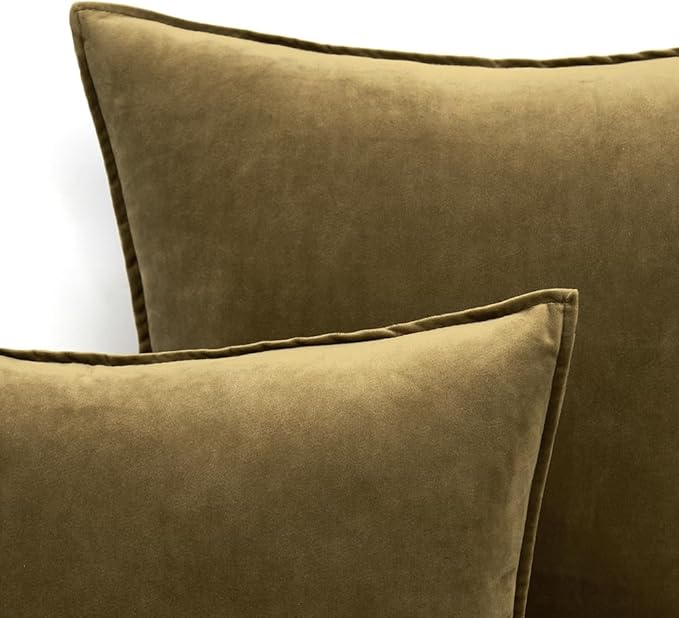 MIULEE Olive Green Velvet Throw Pillow Covers 18x18 Soft Decorative Solid Square Cushion Cases Pack of 2 Modern Luxury Home Decor for Couch, Sofa, Bedroom