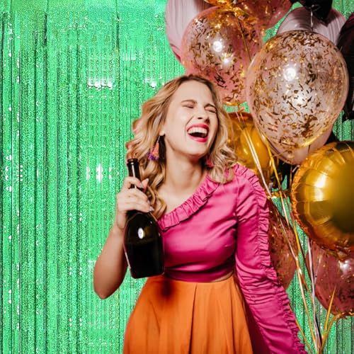 2 Pack 3.2ft x 8.2ft Green Foil Fringe Curtain, Metallic Tinsel Foil Fringe Rain Curtain Streamers Photo Backdrop for St Patricks Day Decorations Birthday Christmas Jungle Safari Tropical Party Decor - color: Green