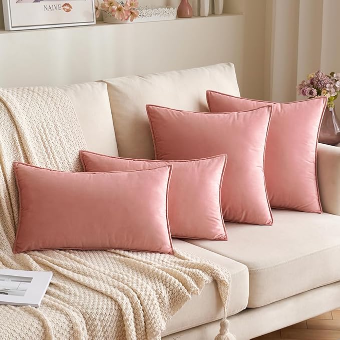 MIULEE Dark Pink Velvet Throw Pillow Covers 18x18 Soft Decorative Solid Square Cushion Cases Pack of 2 Modern Luxury Home Decor for Couch, Sofa, Bedroom