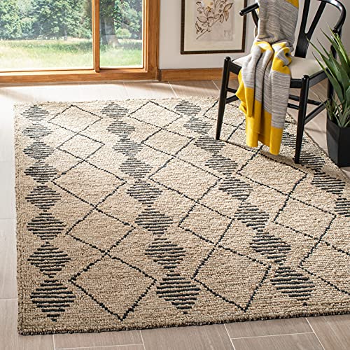 SAFAVIEH Bohemian Collection Area Rug - 6' Square, Beige & Black, Handmade Moroccan Tribal Jute, Ideal for High Traffic Areas in Living Room, Bedroom (BOH703Z) - size: 6' x 6' (Square)