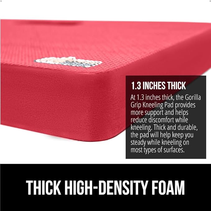 GORILLA GRIP Extra Thick Patent Pending Supportive Foam Kneeling Pad, 2 PK, Large Cushion Knee Pads for Gardening, Baby Bath, Dirt and Water Resistant, Workout and Garden Supplies, 17.5x11, Red