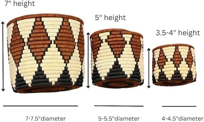 Handwoven African Planter Baskets (Set of 3) Sisal basket for Indoor Plant Pots Vase Home decor Storage Organizer Zen Designs Arts and Crafts (Brown and Natural Black)