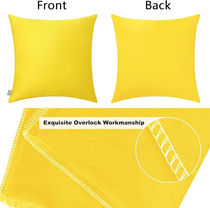4-Pack 100% Cotton Comfortable Solid Decorative Throw Pillow Case,Thmyo Square Cushion Cover Pillowcase Sublimation Blank Pillow Covers DIY Throw Pillowcase for Sofa(20x20 inch/ 50x50cm,Lemon Yellow)