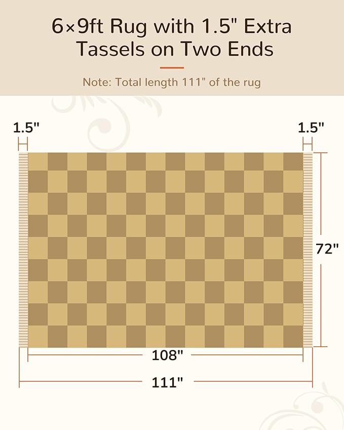 BESTSWEETIE 6'x9' Washable Rug Hand-Woven Low Pile Soft Checkerboard Pattern Reversible Checkered Braided Rugs with Short Fringe Carpet for Living Room Bedroom Dining Room Home Decor - Naturejute