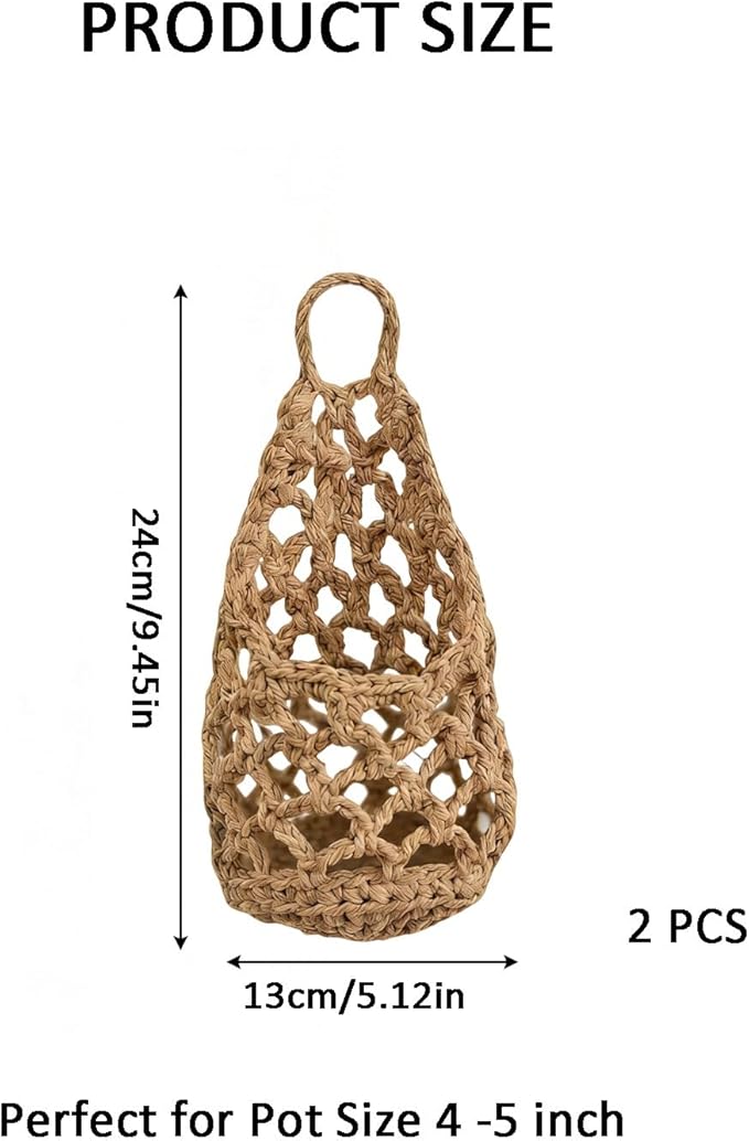 Macrame Plant Hanger Set of 2, Boho Wall Hanging Planter for Up to 4 Inch Pots - Handwoven Cotton Rope Wall Decor with S-Hooks for Indoor Plants in Living Room, Bedroom & Office