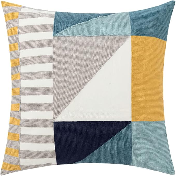 vctops Embroidery Cotton Decorative Throw Pillow Cover Boho Geometric Pattern Cushion Cover for Couch Sofa Bed (Geometric D,18"x18")