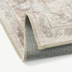 3x5 Area Rug Entryway Beige Washable Vintage Carpet Office Small Indoor Non Slip Soft Low Pile Thin Stain Resistant Distressed Accent Throw Rug for Entrance Bedroom Dining Living Room