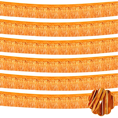 6 Pack 10 Feet Foil Fringe Garland Metallic Tinsel Streamers Banner Wall Hanging Curtain Backdrop Banner for Parade Floats, Valentine's Day, Wedding, Birthday, Mardi Gras Party Decorations(Orange) - color: 6 Pack Orange