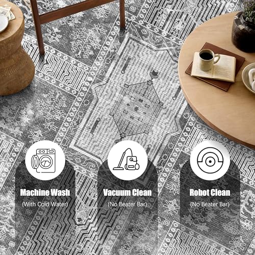 YARNSCAPE Vintage 3' x 5 ' Washable Area Rug - Stylish Indoor Rug for Living, Dining or Bedroom - Lightweight Carpet with Non-Slip Backing - Foldable for Easy Placement and Maintenance - Grey - color: Vintage-grey, size: 3' x 5' (Rectangular)