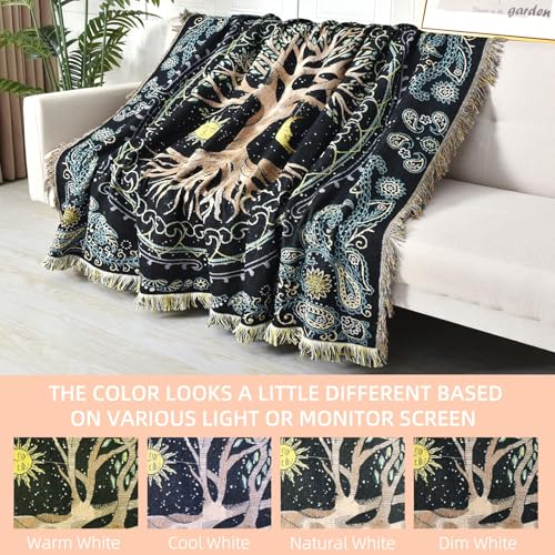 Boho Throw Blanket Reversible Cotton Bohemian Tapestry Hippie Room Decor Outdoor Blanket Double Sided (Boho Tree 50"x60") - color: Boho Tree, size: 50*60 inch