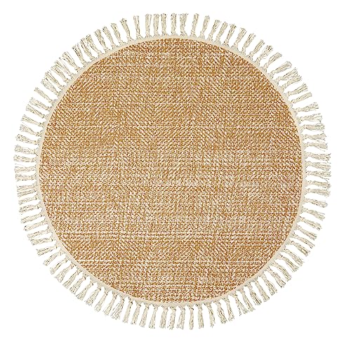 Collive Hand Woven Round Area Rug Soft Cotton Machine Washable Carpet 4ft Farmhouse Rugs with Tassels, Tan/Cream Circle Rugs for Bedroom Living Room Dining Room Table Office - color: Tan/Cream, size: 4' (Round)