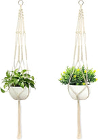 Macrame Plant Hanger, Hanging Planter Basket with Decorative Tassels, Decorative Flower Pot Holder for Indoor Outdoor Boho Home Decor, Set of 2 (Metal Hanging Ring)