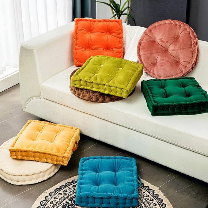 vctops Square Chair Pad Pillow with Handle Super Soft Floor Tatami Seat Cushion Thick Velvet Chair Pads Cushion for Kitchen Dining Office Chair (Coffee,17"x17")