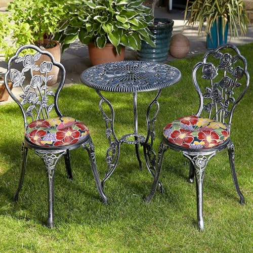 LVTXIII Outdoor Bistro Chair Cushions, 15"x15"x4" Round Patio Chair Cushions, All Weather Tufted Seat Cushions for Patio Furniture Use, Set of 2, Flower Bloom - color: Flower Bloom