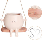 HUNTHAWK Large Swinging Smiley Face Planter Pot Hanging Flower Planters for Indoor and Outdoor Plants, Funny Succulent Pots for String of Pearls Plant Live- Ideal Gifts for Mother's Day and Christmas