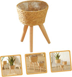 Wooden Woven Plant Stand with Legs Minimalist Rattan Planter Pot Holder for Indoor Succulent Display Durable Flower Basket for Living Room and Balcony