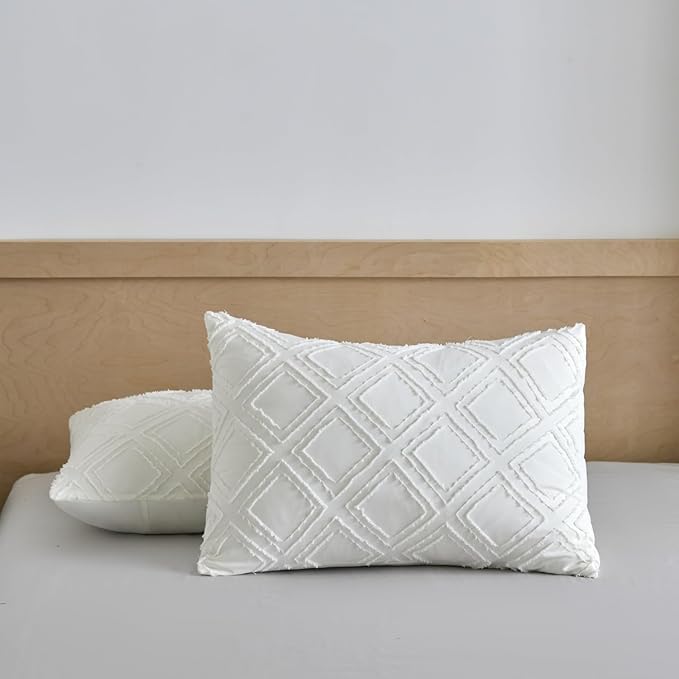 Standard Pillow Shams 2 Pack, Standard Size Pillowcases, Soft Microfiber Geometric Tufted Pillow Covers with Envelope Closure, Ivory, 20x26 Inches
